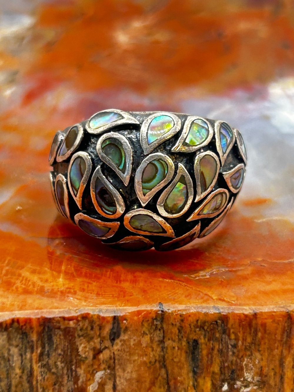 Vintage Sterling Silver Abalone Shell Ring - Size 9